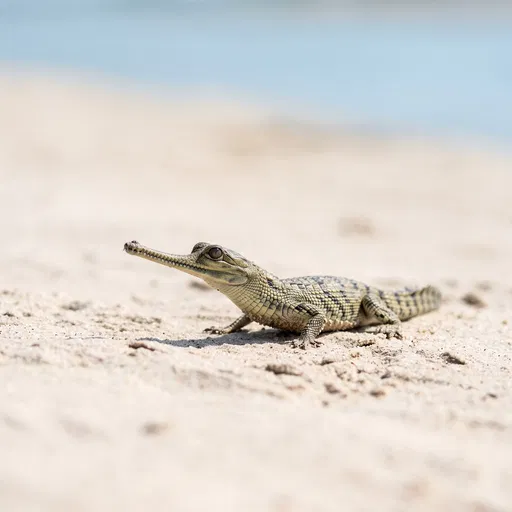 Tiny Gharial Hatchling on Sunny Sand