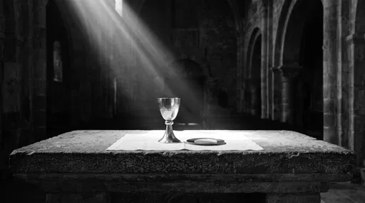 Monochrome Chalice and Paten on Stone Altar