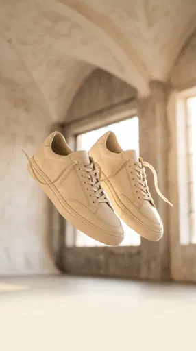 Floating Beige Leather Sneakers in Studio