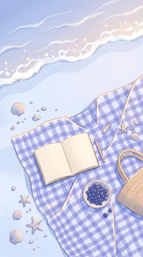 Pastel Blue Beach Picnic Illustration