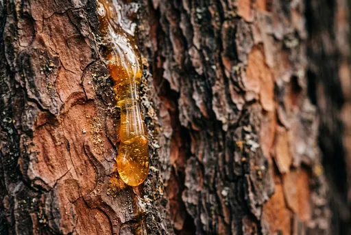 Golden Amber Sap on Pine Tree Bark