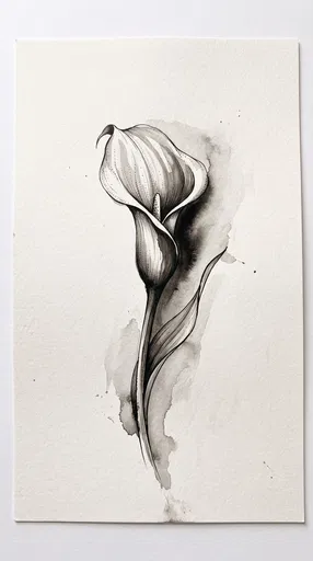 Monochrome Ink Wash Calla Lily Drawing