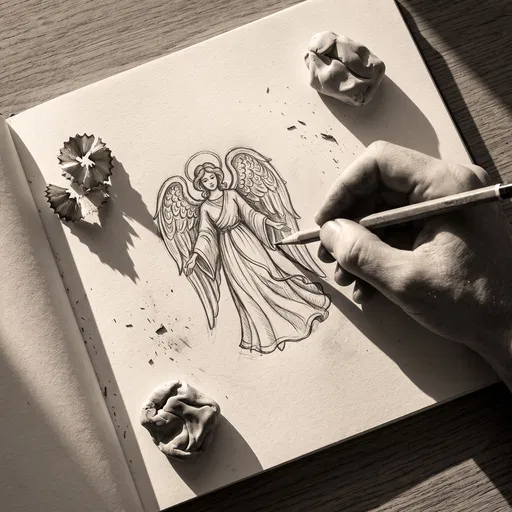 Artist Hand Sketching Holiday Angel