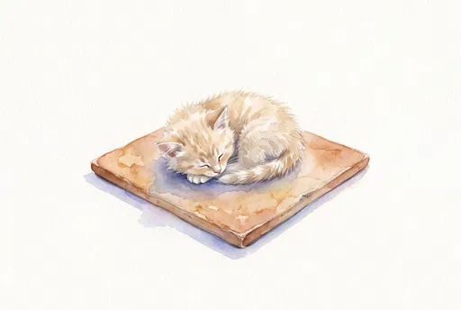Watercolor Sleeping Blonde Kitten on Tile