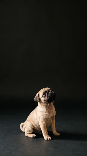 Fawn Pug Puppy Looking Up in Studio