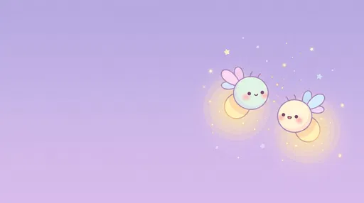 Cute Kawaii Fireflies on Lavender Background