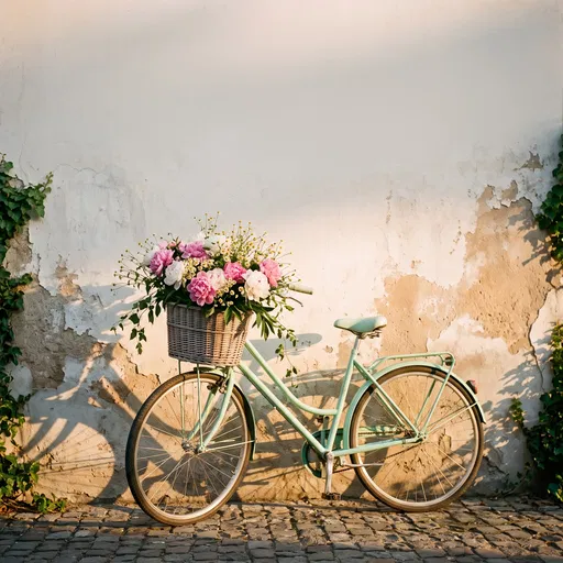 Mint Vintage Bicycle with Flower Basket