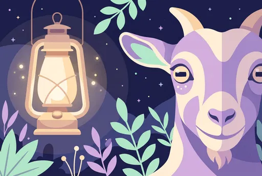 Pastel Goat and Glowing Lantern Illustration
