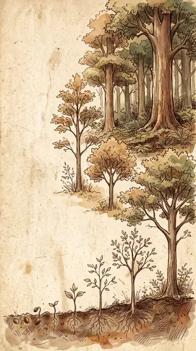 Vintage Watercolor Forest Growth Stages Illustration