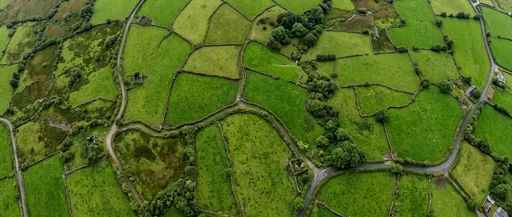 Aerial View of Green Irish Pastures