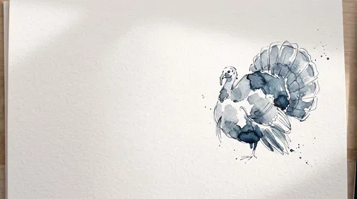 Indigo Ink Wash Turkey Drawing on Paper