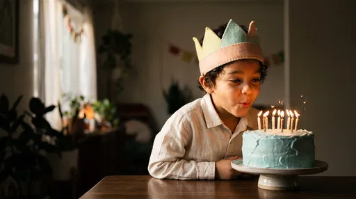 Boy Blowing Out Birthday Cake Candles