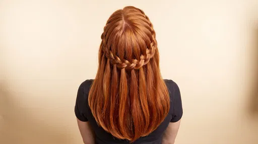 Redhead Woman With Waterfall Braid Hairstyle