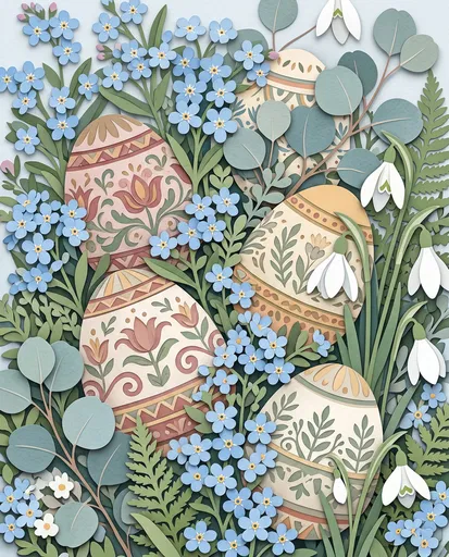 Paper Cut Easter Eggs and Spring Flowers