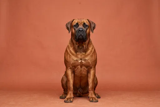 Studio Portrait of Sitting Boerboel Dog