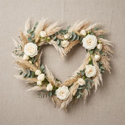 Heart Wreath with Pampas Grass and Roses