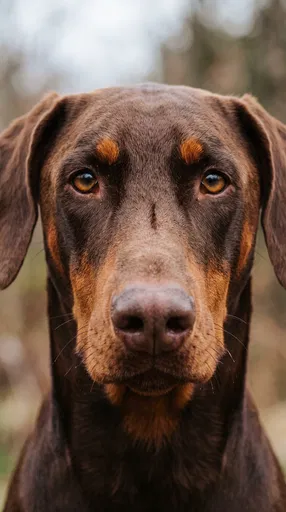 Close-Up Portrait of Brown Doberman Dog