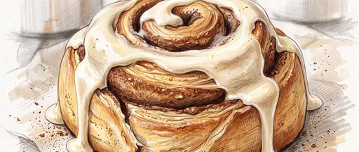 Hand-Drawn Iced Cinnamon Roll Illustration