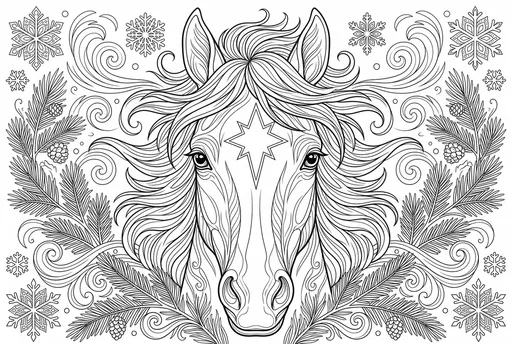 Winter Horse Coloring Page Illustration