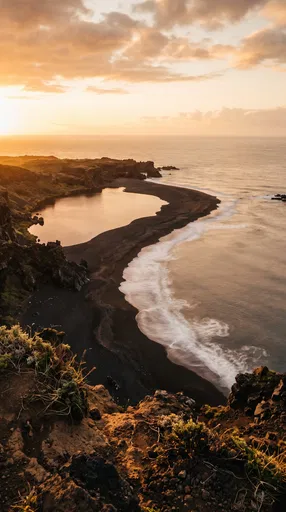 Golden Sunset Over Black Sand Lagoon
