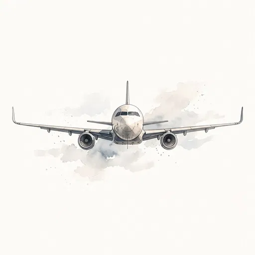 Watercolor Illustration of Commercial Airliner Front View