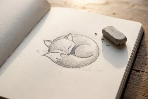 Pencil Sketch of Sleeping Fox in Sketchbook