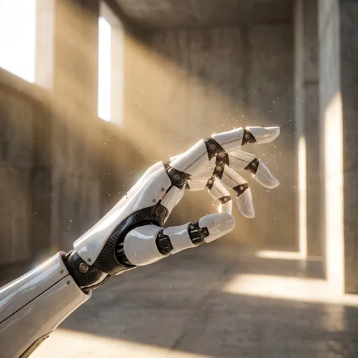 White Robotic Hand Reaching in Sunlight