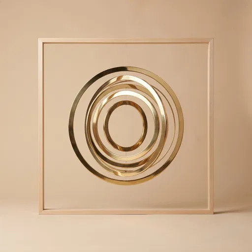 Framed Brass Concentric Rings Sculpture