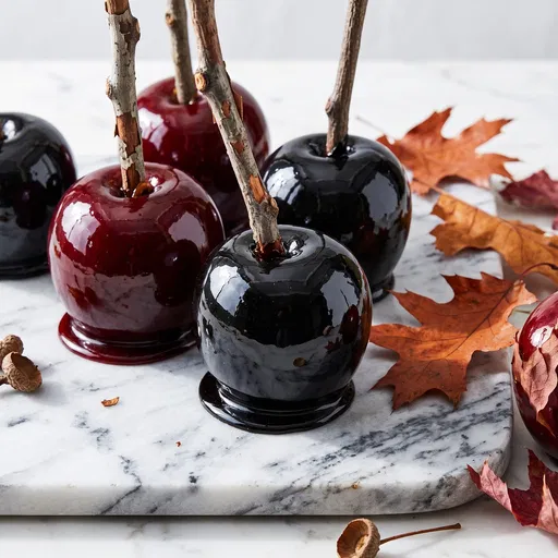 Glossy Black and Burgundy Candy Apples