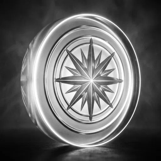 Glowing Glass Compass Rose Paperweight