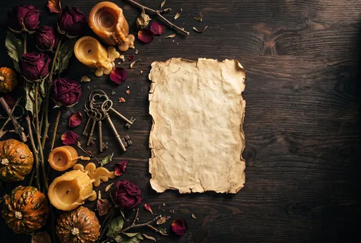Gothic Autumn Flat Lay With Blank Parchment