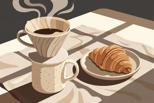 Pour-Over Coffee and Croissant Illustration