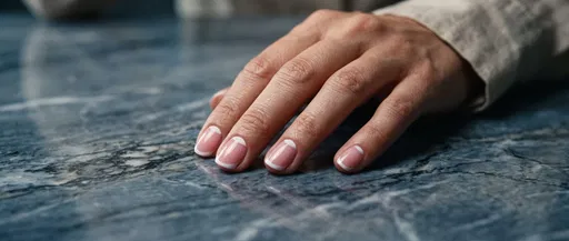 Manicured Hand on Blue Marble Counter