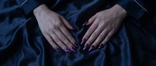 Hands With Purple Cat Eye Nails