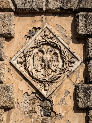 Weathered Marble Double-Headed Eagle Crest