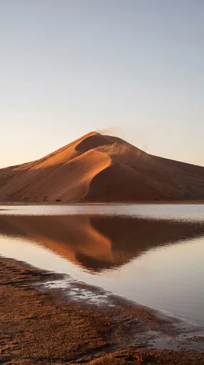 Sand Dune Reflecting in Calm Oasis Water