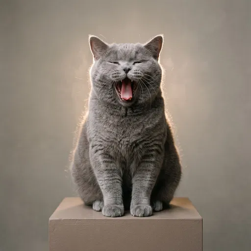 Yawning British Shorthair Cat Studio Portrait