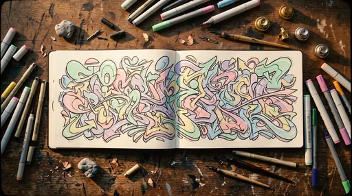 Open Graffiti Sketchbook with Pastel Abstract Shapes