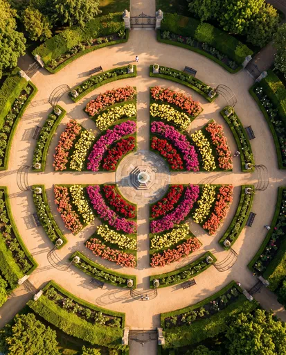Aerial View of Circular Rose Garden