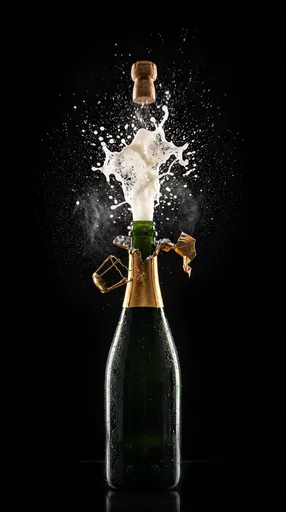 Champagne Bottle Popping Cork on Black