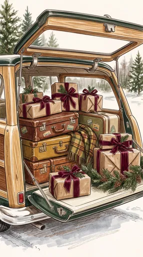 Vintage Woody Wagon With Christmas Gifts