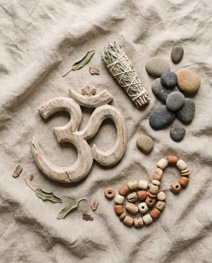 Wooden Om Symbol Wellness Flat Lay
