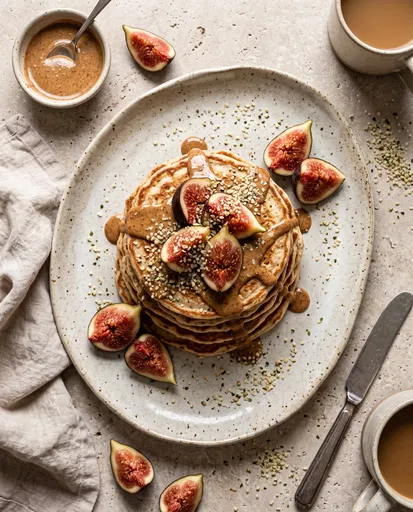 Pancake Stack With Figs And Almond Butter