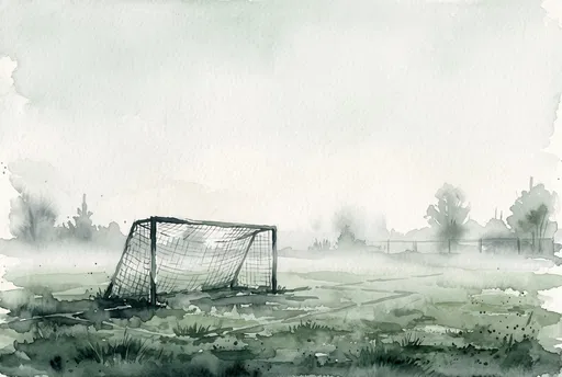 Watercolor Illustration of Misty Soccer Field
