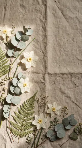 Spring Botanicals Flat Lay on Linen