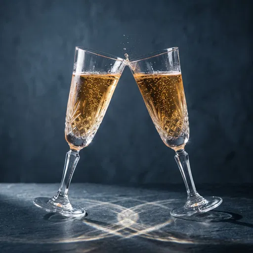 Two Crystal Champagne Flutes Clinking Together