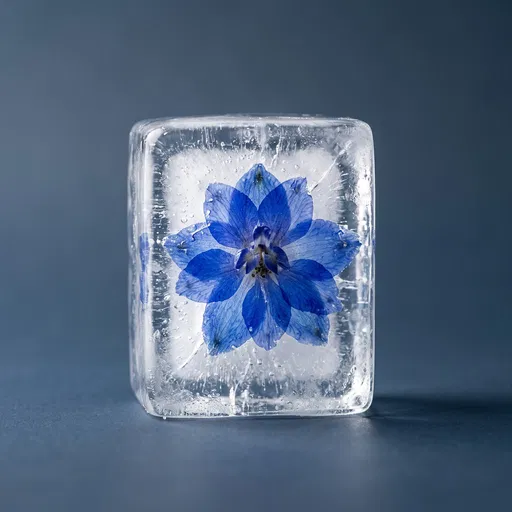 Blue Delphinium Frozen in Ice Cube