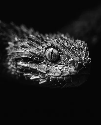 Monochrome Macro Portrait of Bush Viper