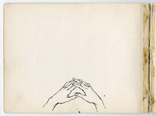 Ink Sketch of Interlaced Hands on Aged Paper