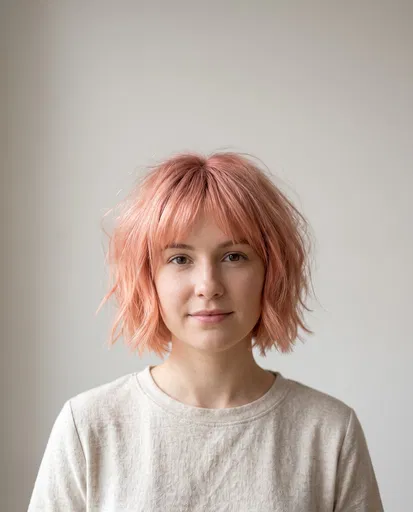 Young Woman With Pastel Peach Bob